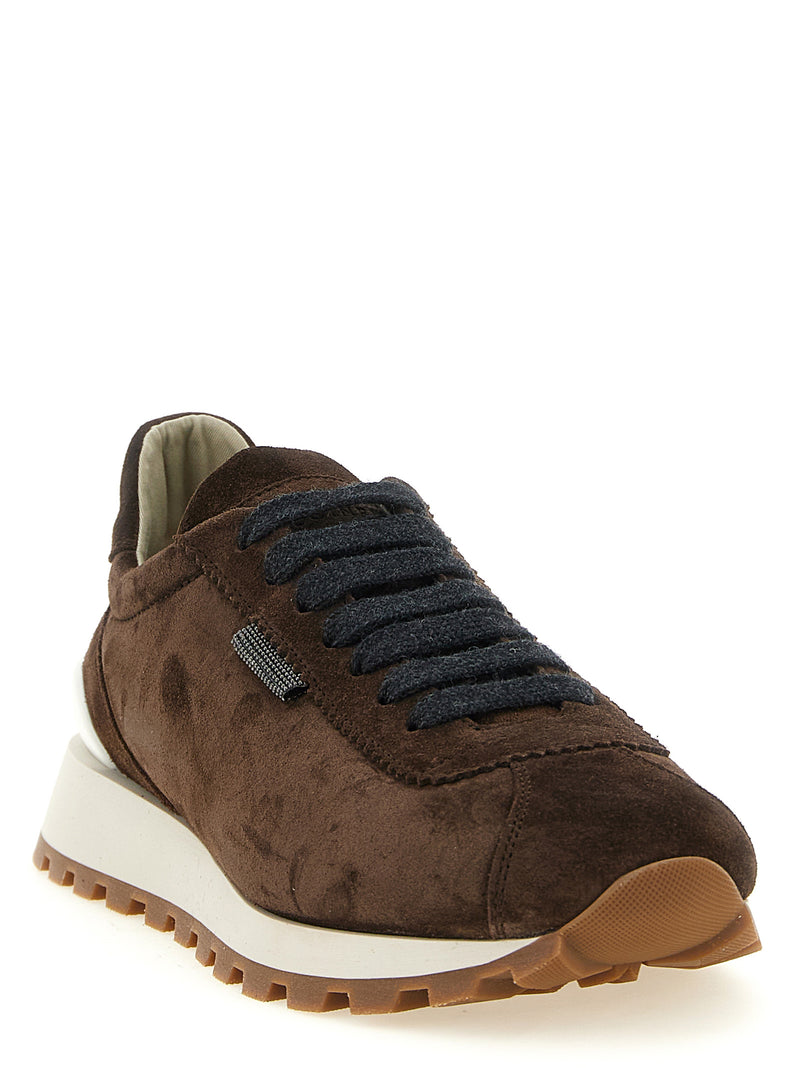 Baskets Brunello Cucinelli en cuir de veau marron