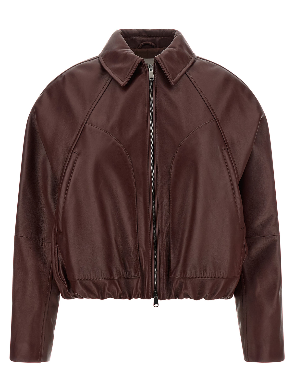 Veste en cuir de veau bordeaux Brunello Cucinelli