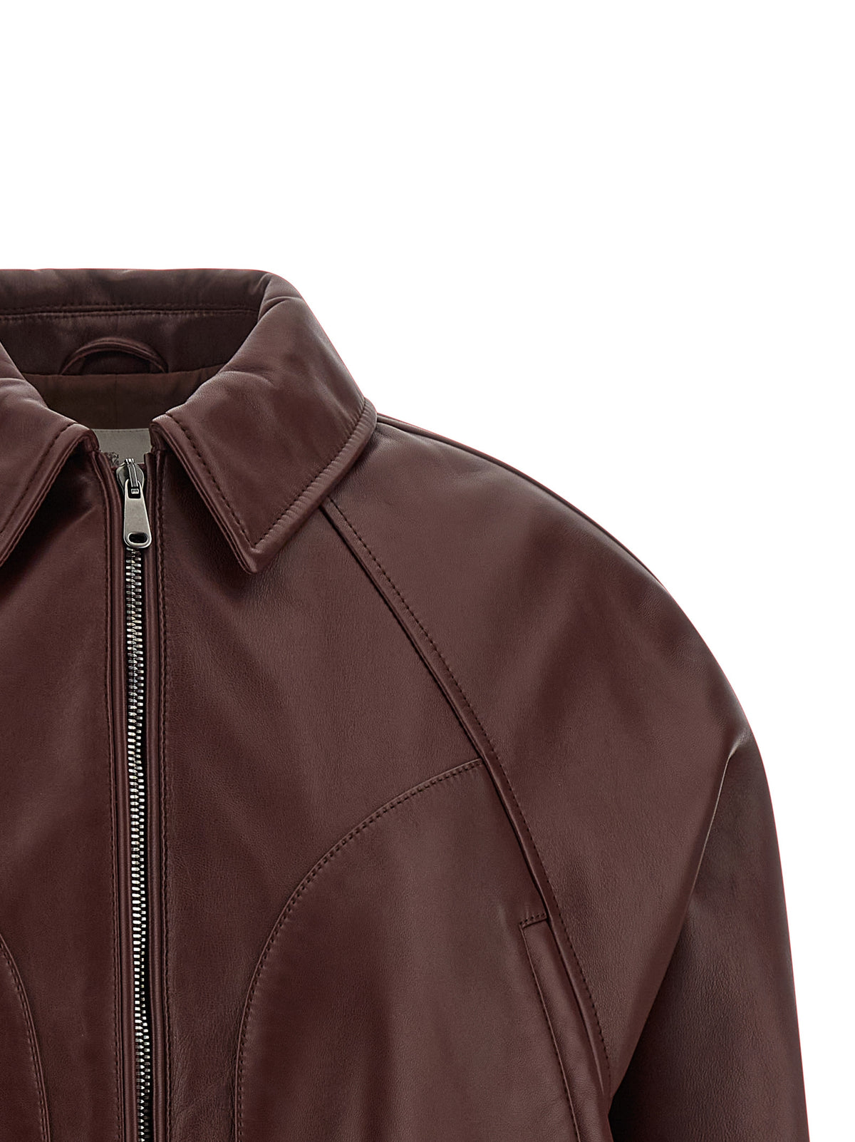 Veste en cuir de veau bordeaux Brunello Cucinelli