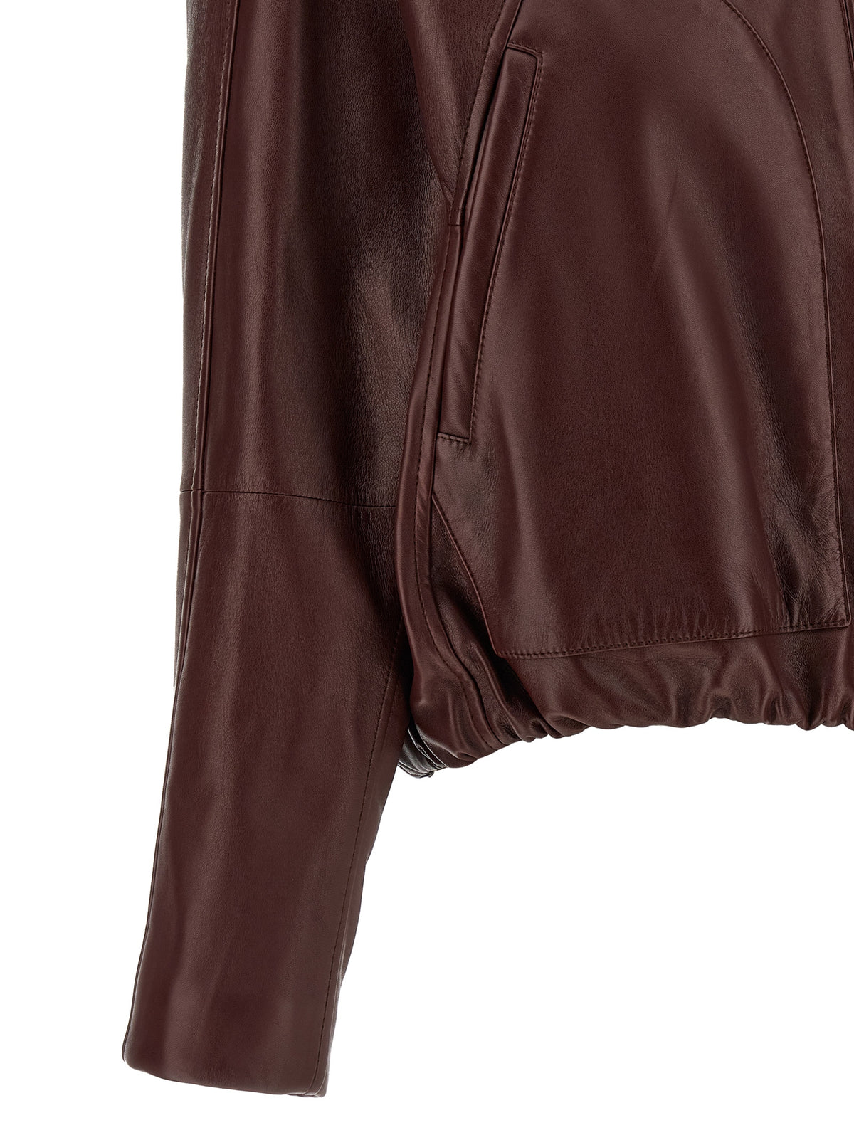 Veste en cuir de veau bordeaux Brunello Cucinelli