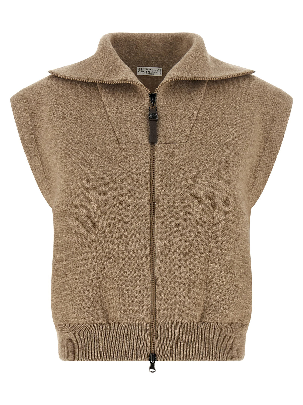 Brunello Cucinelli Beige Cashmere Sleeveless Jacket