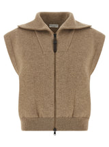Brunello Cucinelli Beige Cashmere Sleeveless Jacket