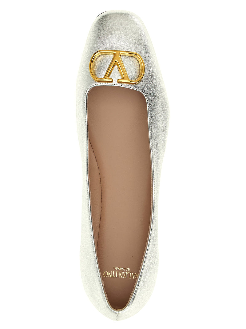 Valentino Garavani Silver Lamb Leather Ballet Flats