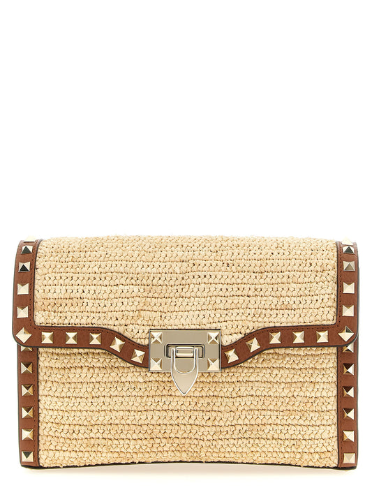 Sac bandoulière en paille beige Valentino Garavani