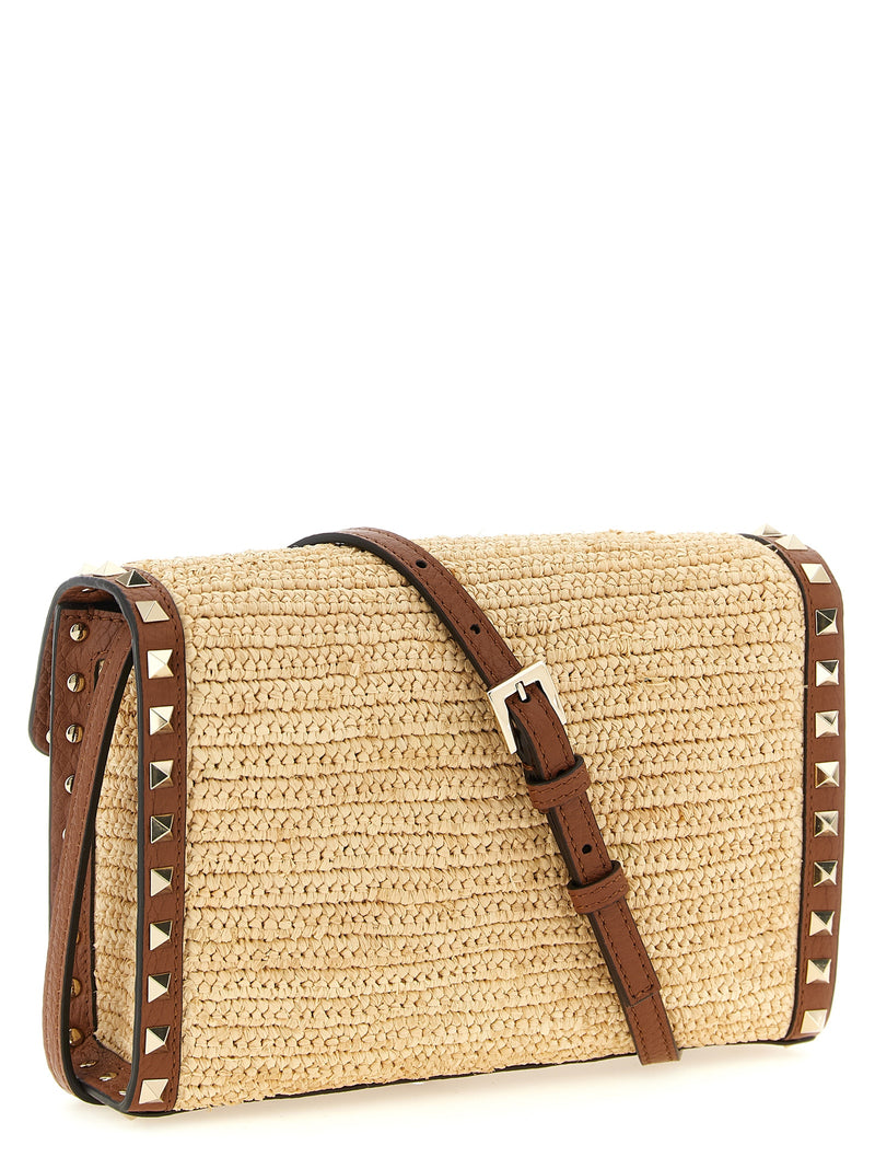Sac bandoulière en paille beige Valentino Garavani