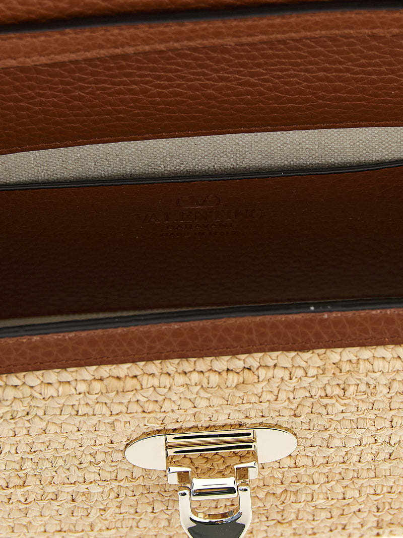 Sac bandoulière en paille beige Valentino Garavani