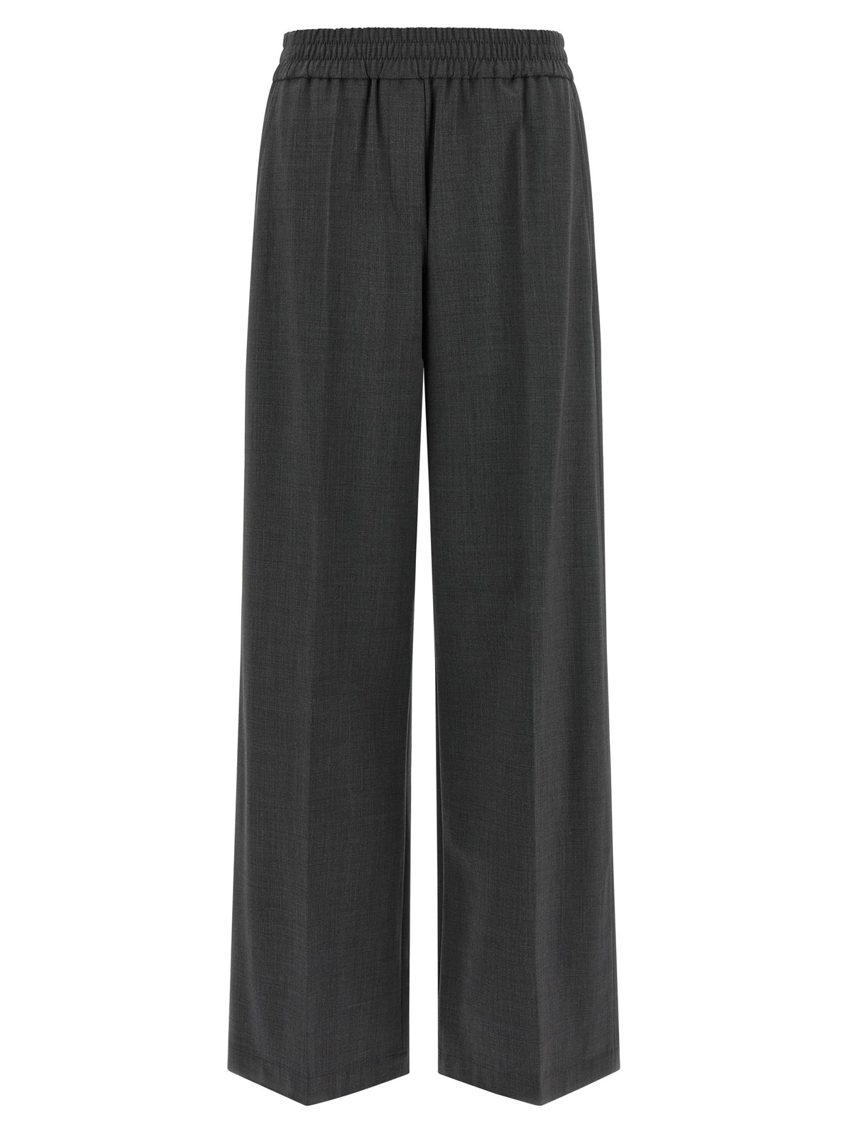 Brunello Cucinelli Pantalon évasé gris en laine vierge