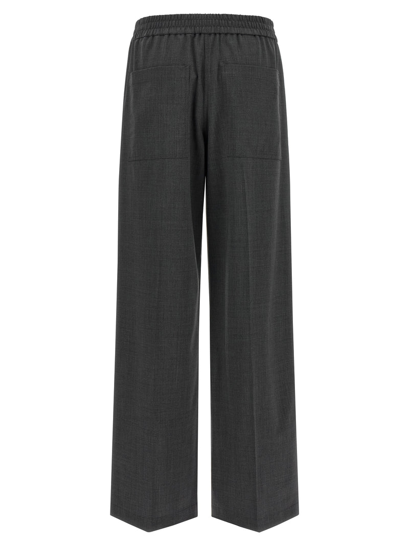 Brunello Cucinelli Pantalon évasé gris en laine vierge