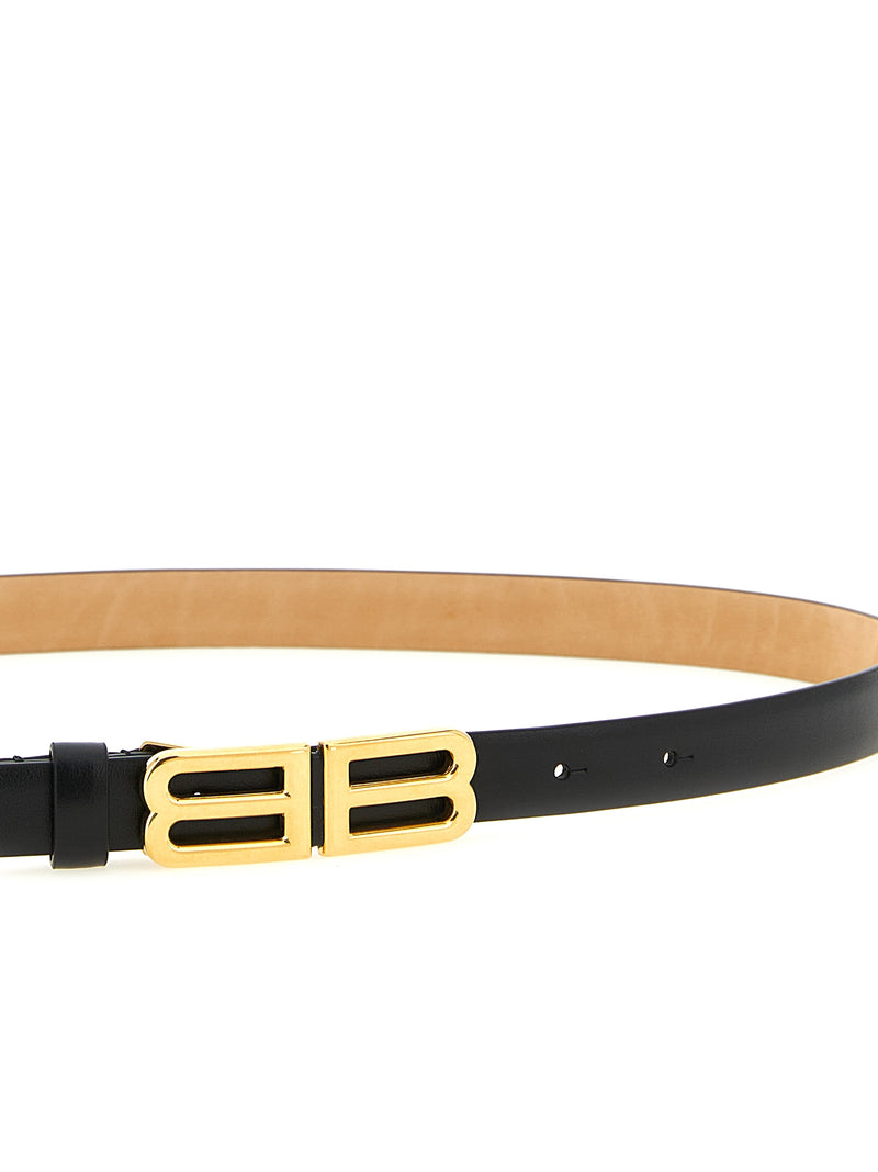 Balenciaga Black Leather Regular Belt with Bolero BB Buckle