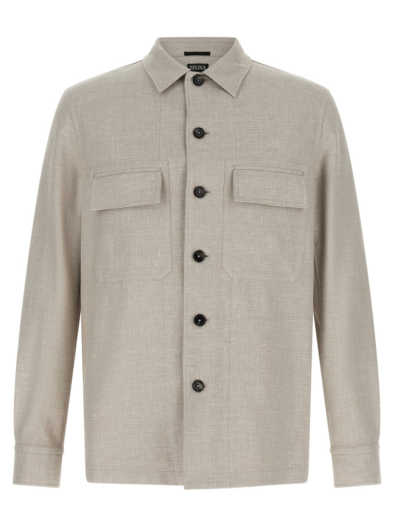 ZEGNA Gray Linen Blouse - Luxury Overshirt for Men