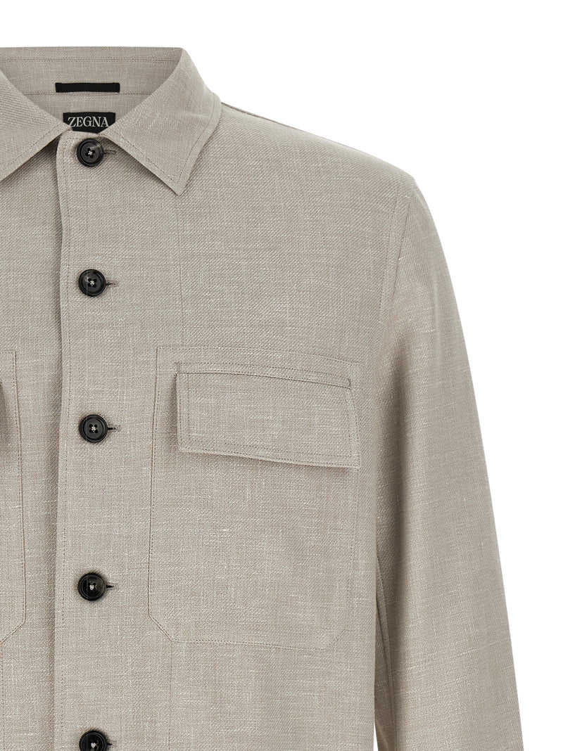 ZEGNA Gray Linen Blouse - Luxury Overshirt for Men