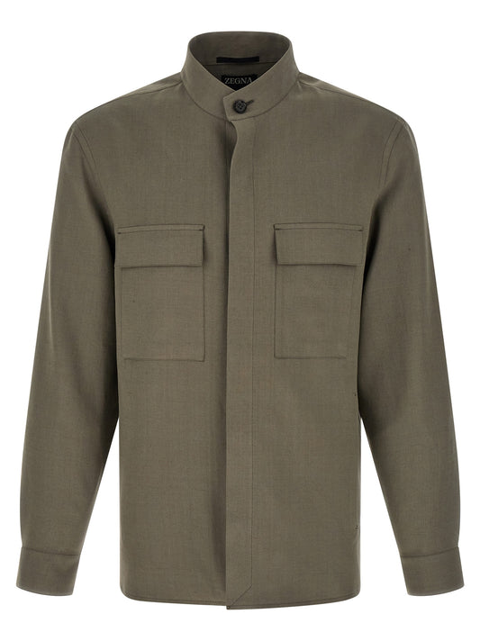 ZEGNA Gray Linen Blouse
