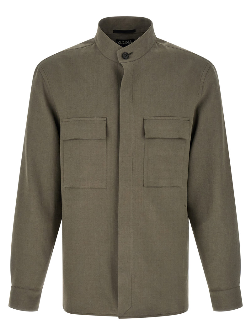 ZEGNA Oasi Lino Gray Linen Overshirt for Men