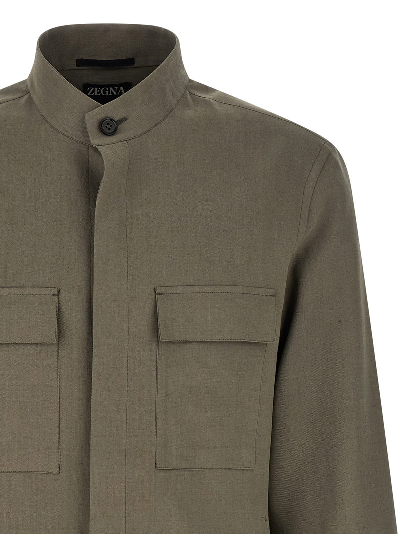 ZEGNA Oasi Lino Gray Linen Overshirt for Men