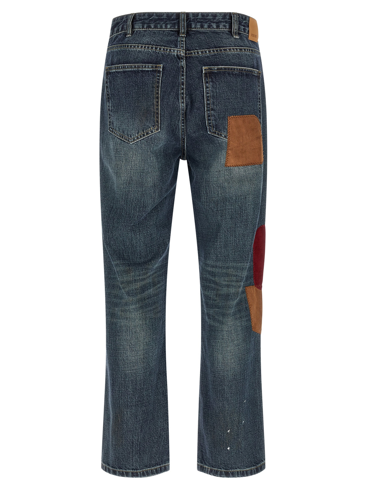 FOUND Blue Cotton Straight-Leg Jeans - Bold Patchwork Design