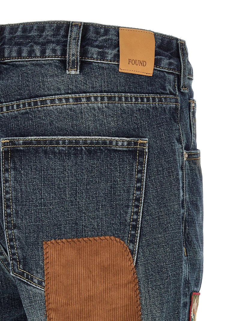 FOUND Blue Cotton Straight-Leg Jeans - Bold Patchwork Design