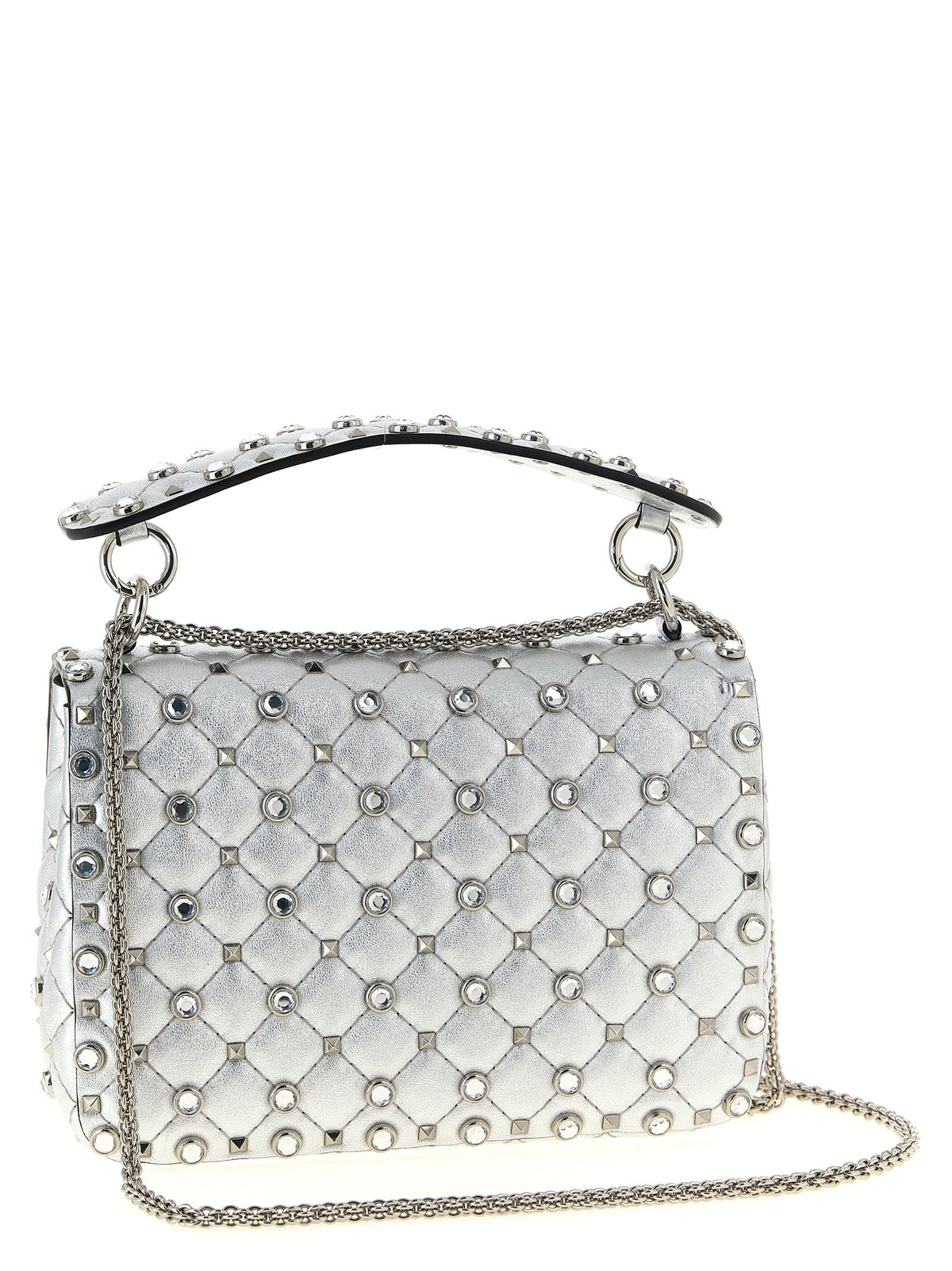Sac bandoulière Valentino Garavani en cuir d'agneau argenté