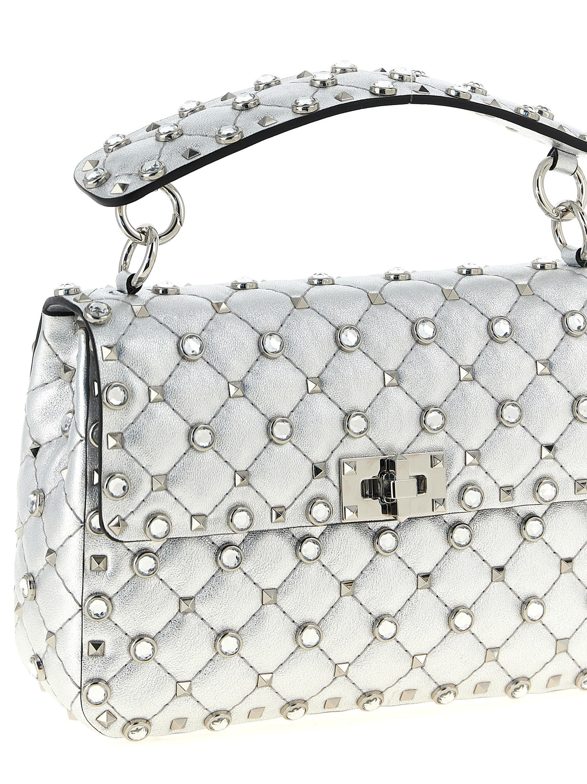 Sac bandoulière Valentino Garavani en cuir d'agneau argenté