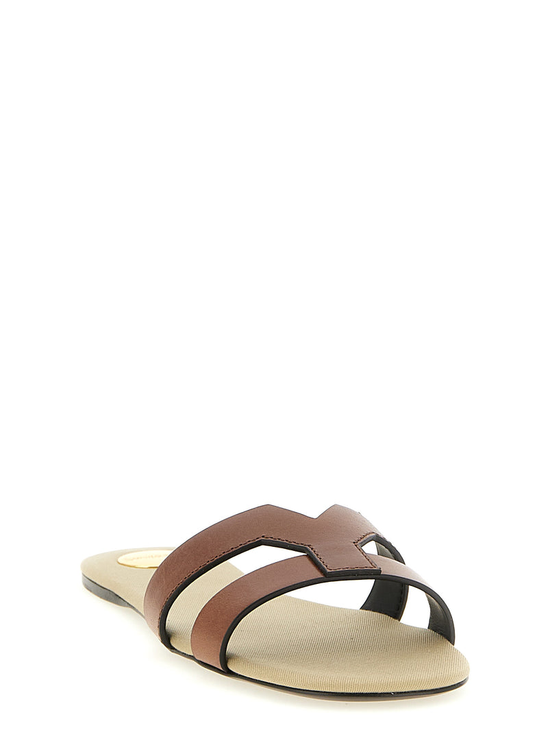 Saint Laurent Mabrouka Brown Calfskin Slides for Women