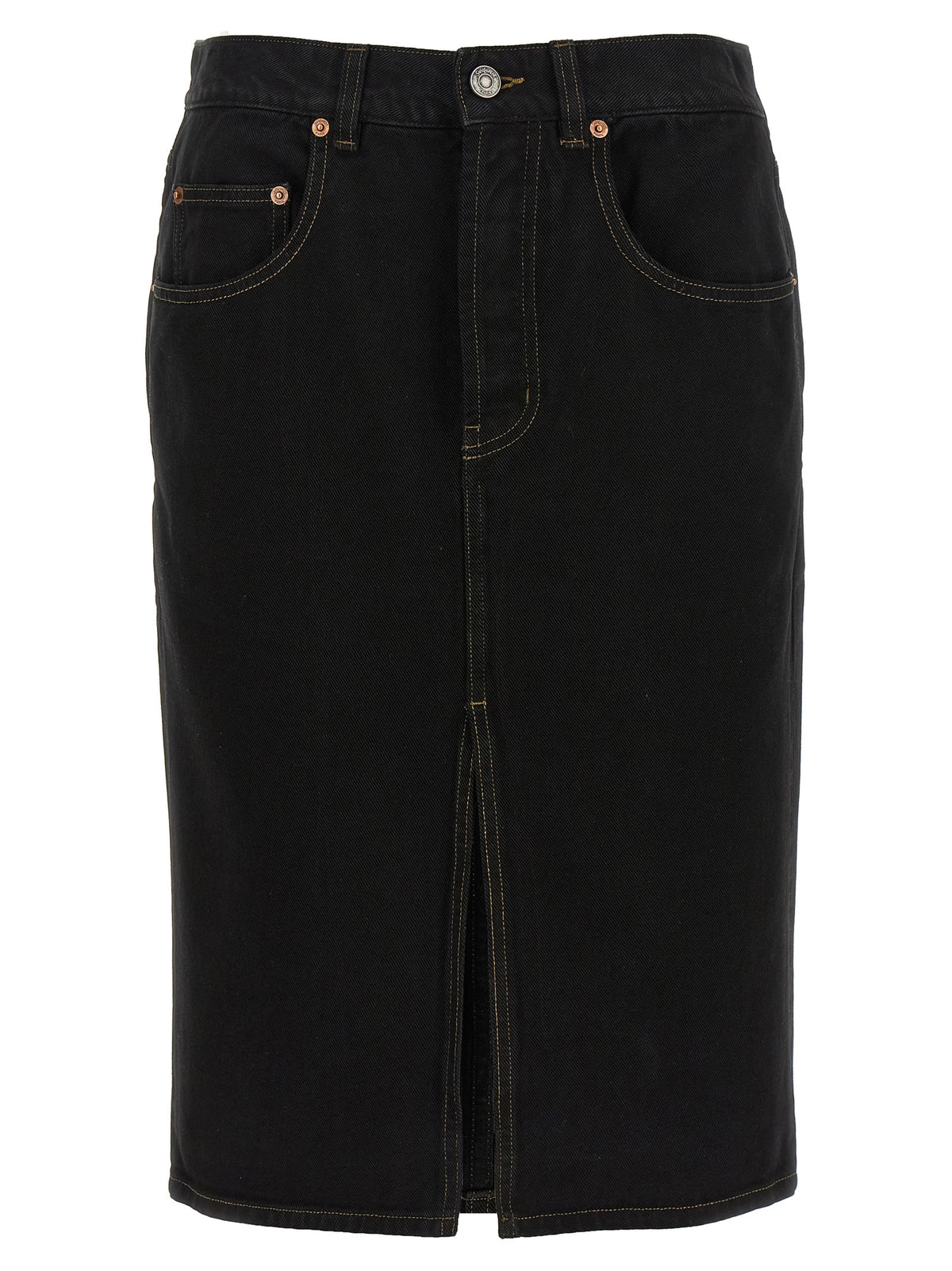 Saint Laurent Black Cotton Midi Skirt - Elegant Pencil Design