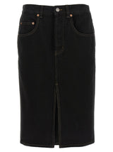 Saint Laurent Black Cotton Midi Skirt - Elegant Pencil Design