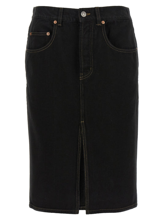 Saint Laurent Black Cotton Midi Skirt - Elegant Pencil Design