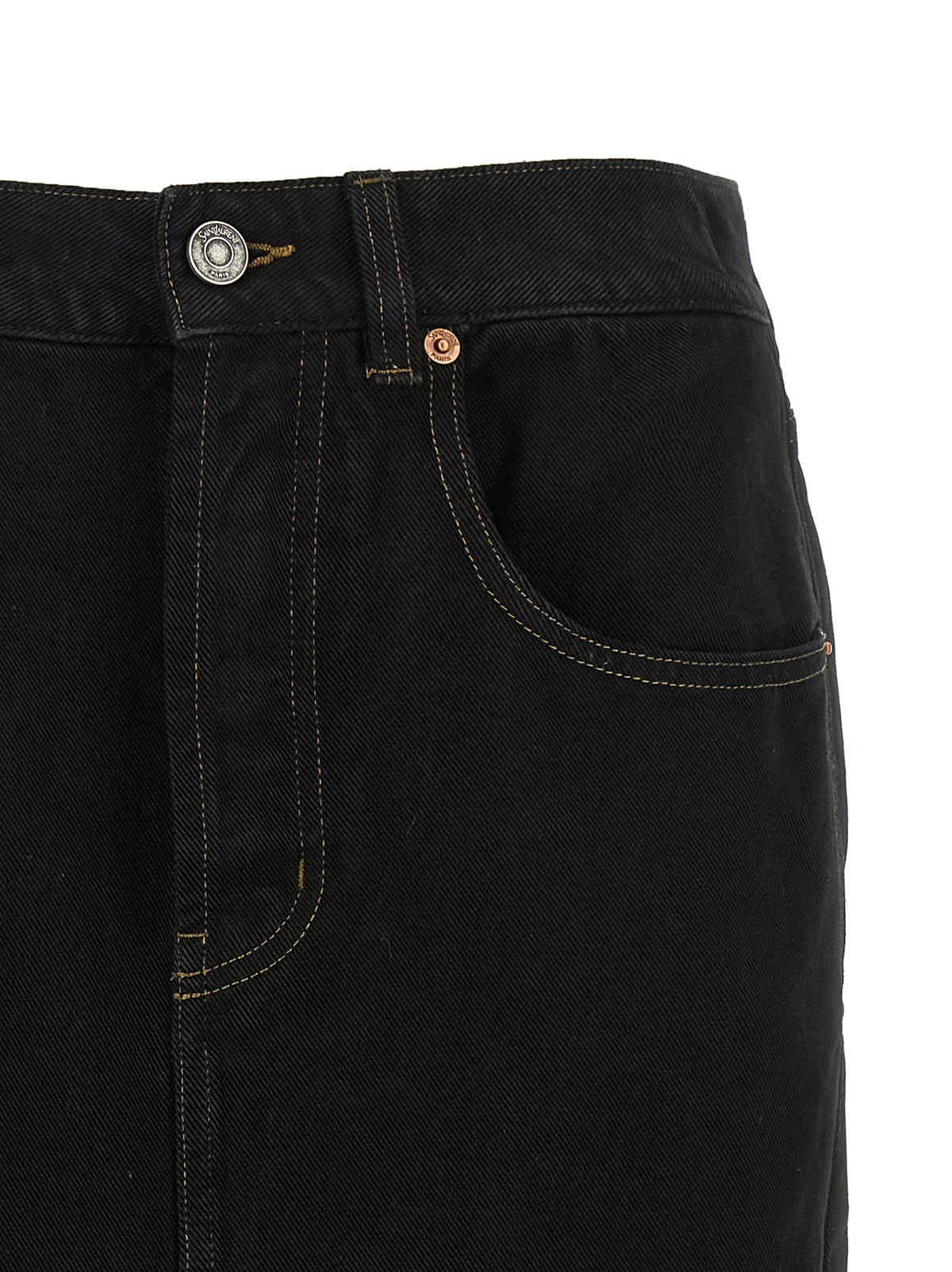 Saint Laurent Black Cotton Midi Skirt - Elegant Pencil Design