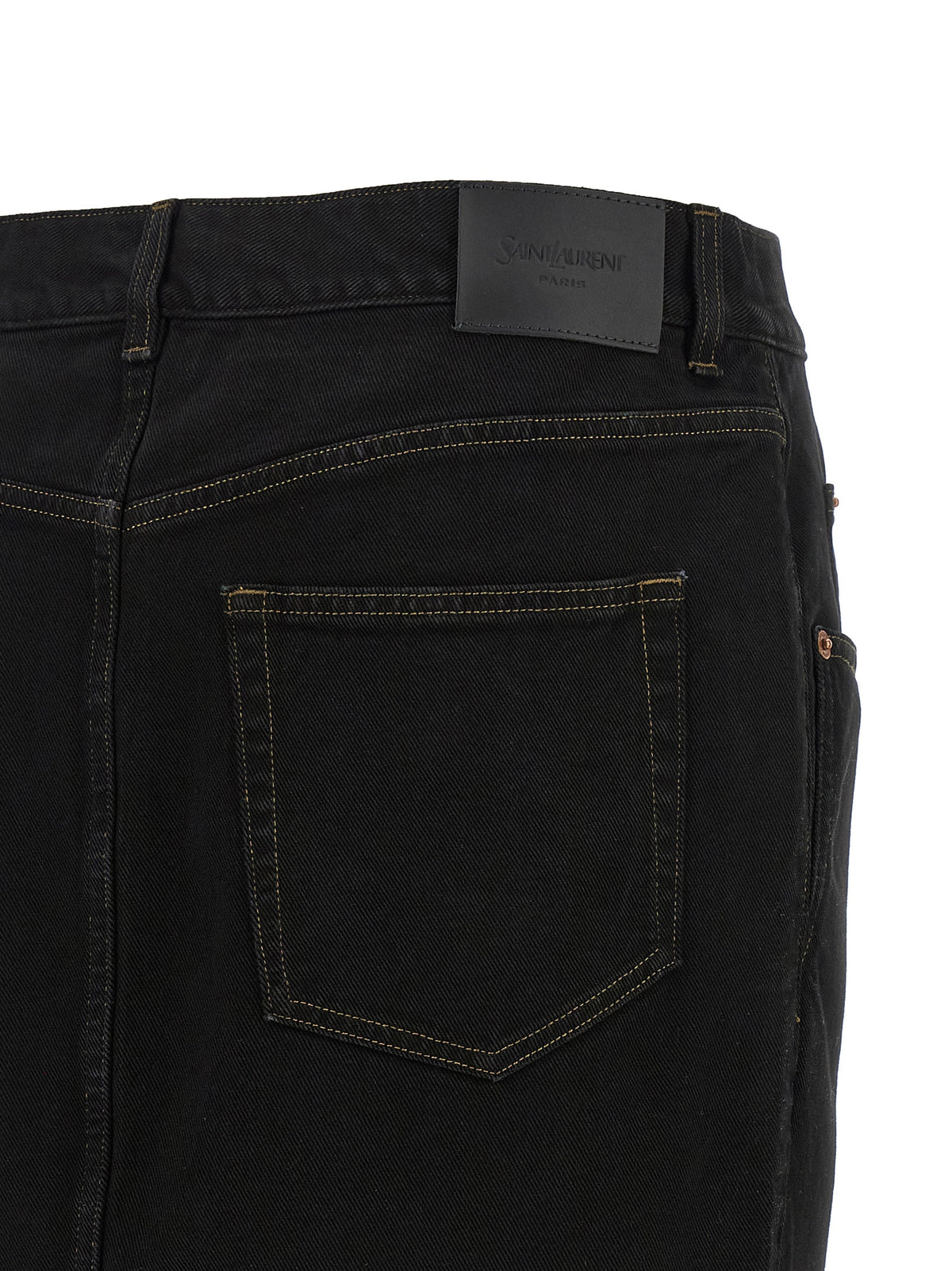 Saint Laurent Black Cotton Midi Skirt - Elegant Pencil Design