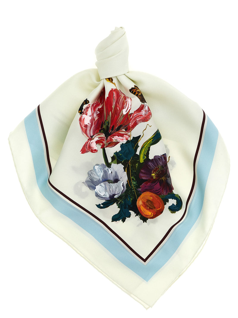 Maison Margiela White Silk Scarf - Iconic Floral Design
