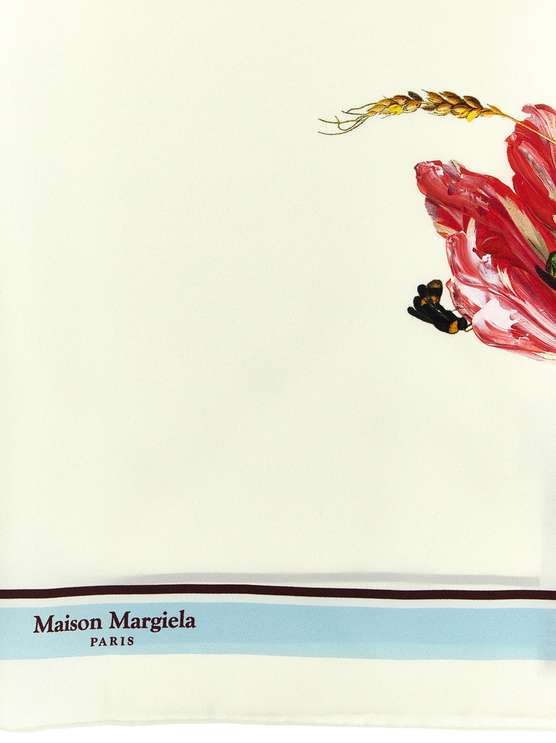 Maison Margiela White Silk Scarf - Iconic Floral Design