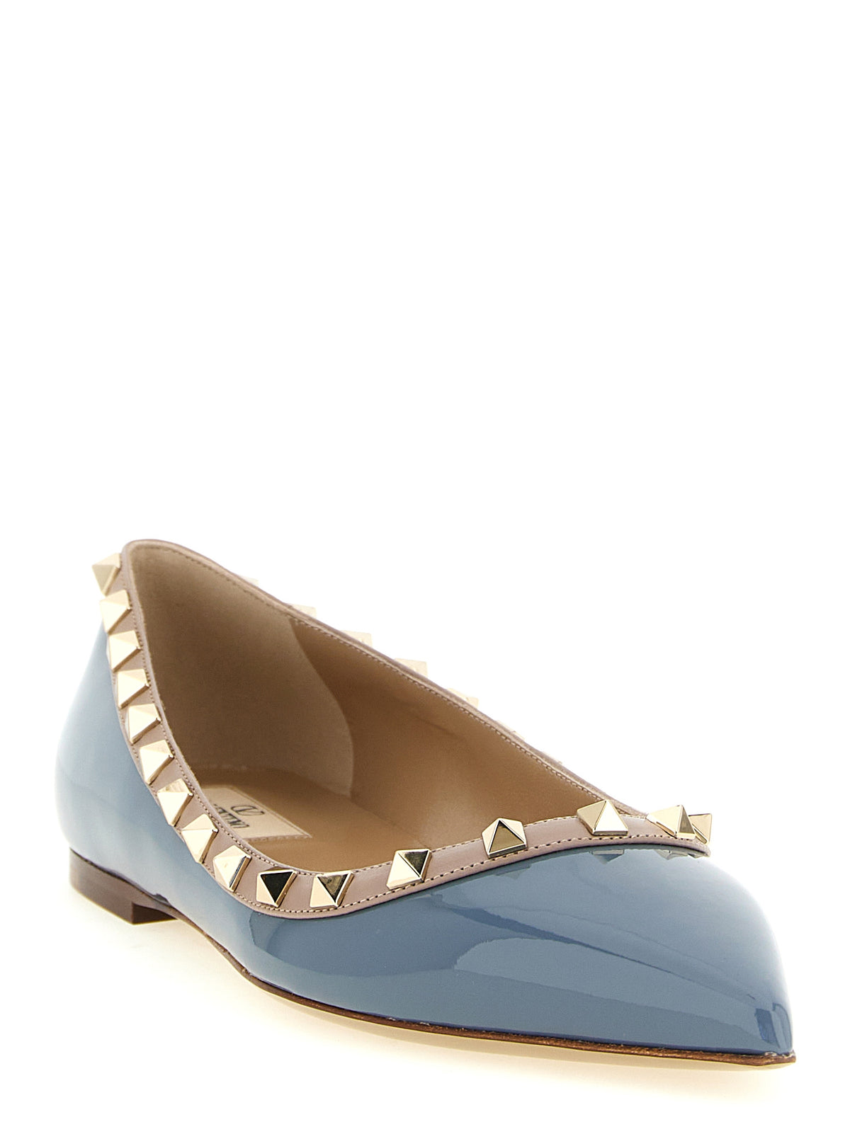 Valentino Garavani Gray Leather Rockstud Ballet Flats