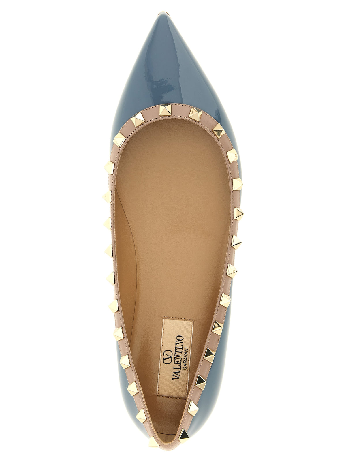 Valentino Garavani Gray Leather Rockstud Ballet Flats