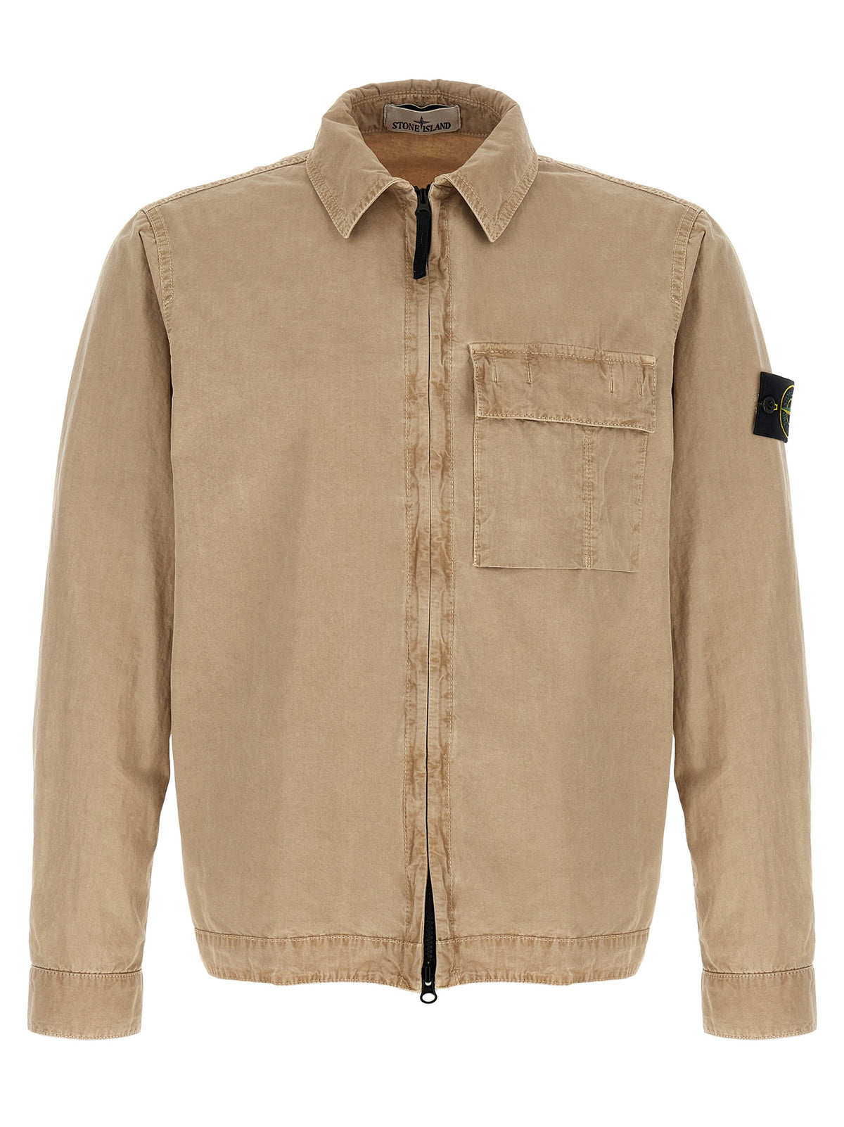 Stone Island Beige Cotton Blouse - Overshirt with Vintage Treatment