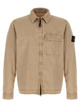 Stone Island Beige Cotton Blouse - Overshirt with Vintage Treatment