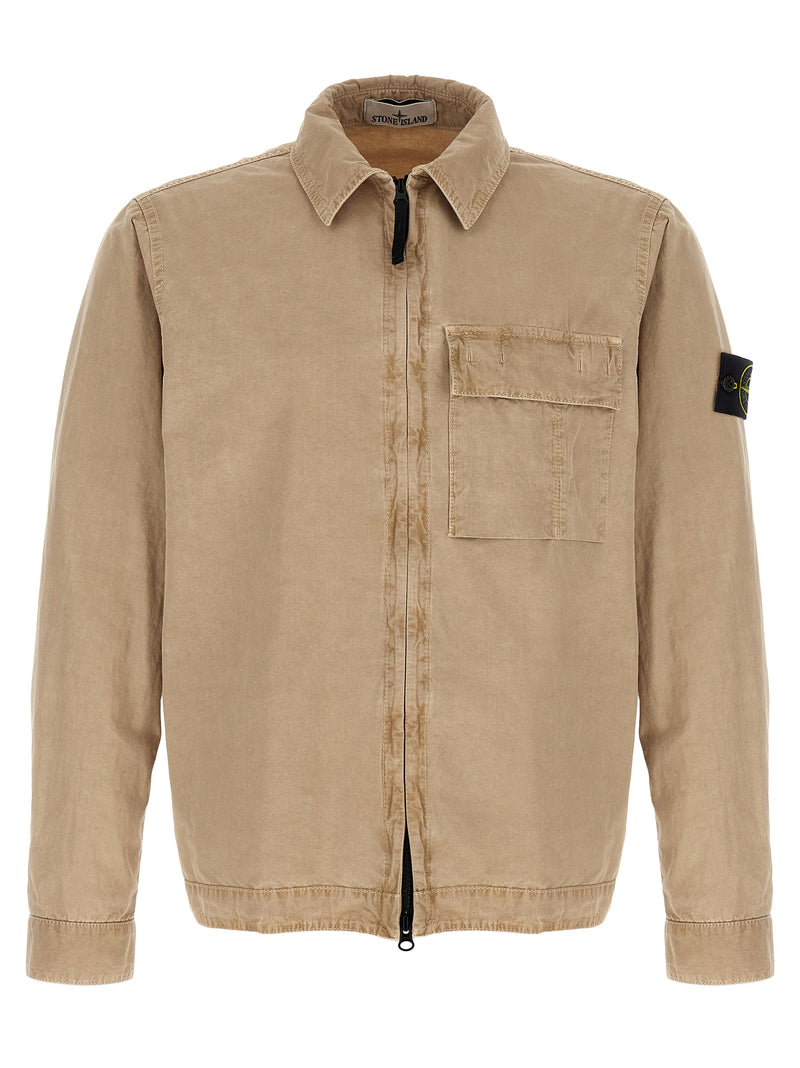 Stone Island Beige Cotton Blouse - Overshirt with Vintage Treatment