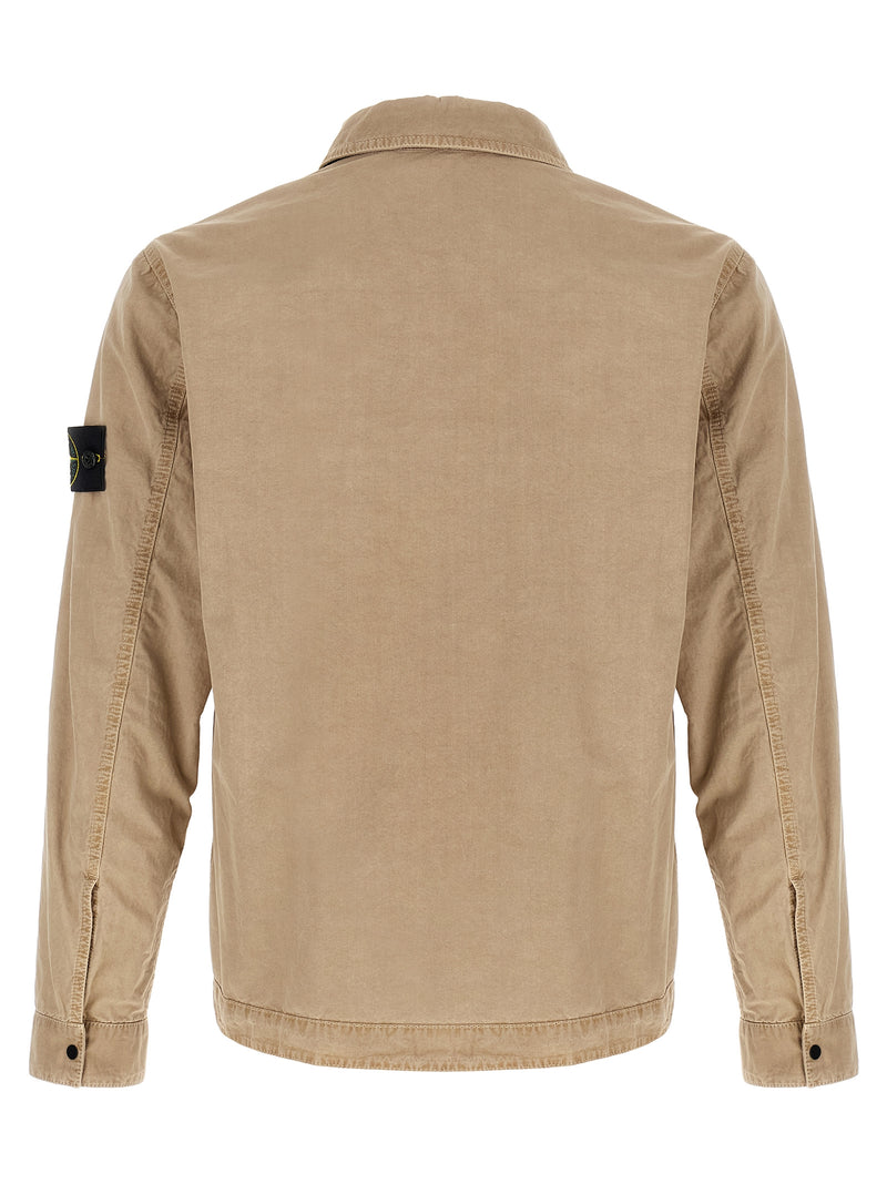 Stone Island Beige Cotton Blouse - Overshirt with Vintage Treatment