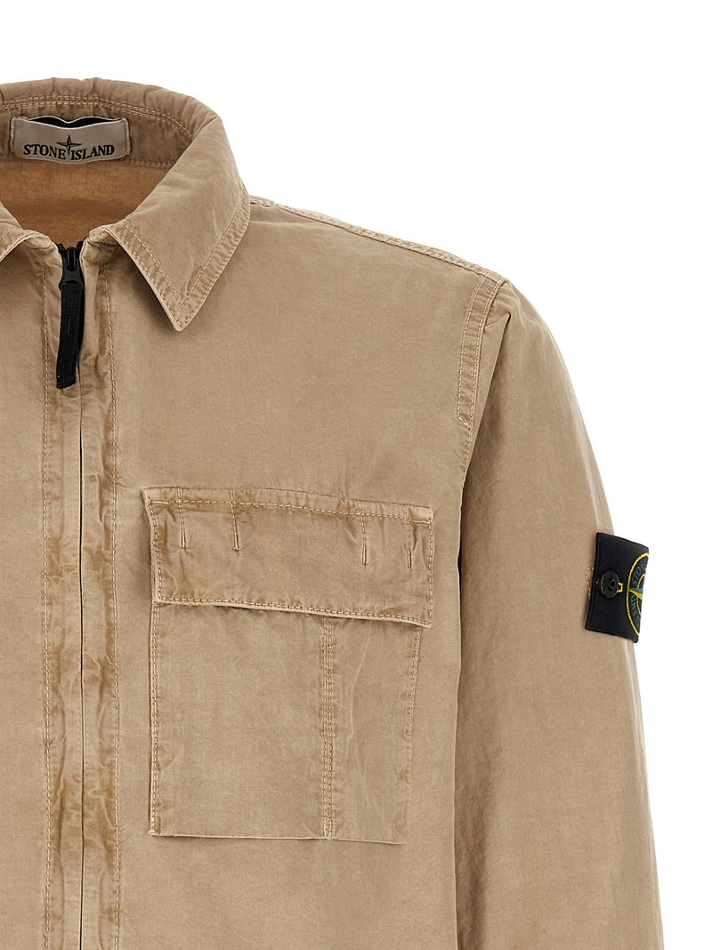Stone Island Beige Cotton Blouse - Overshirt with Vintage Treatment