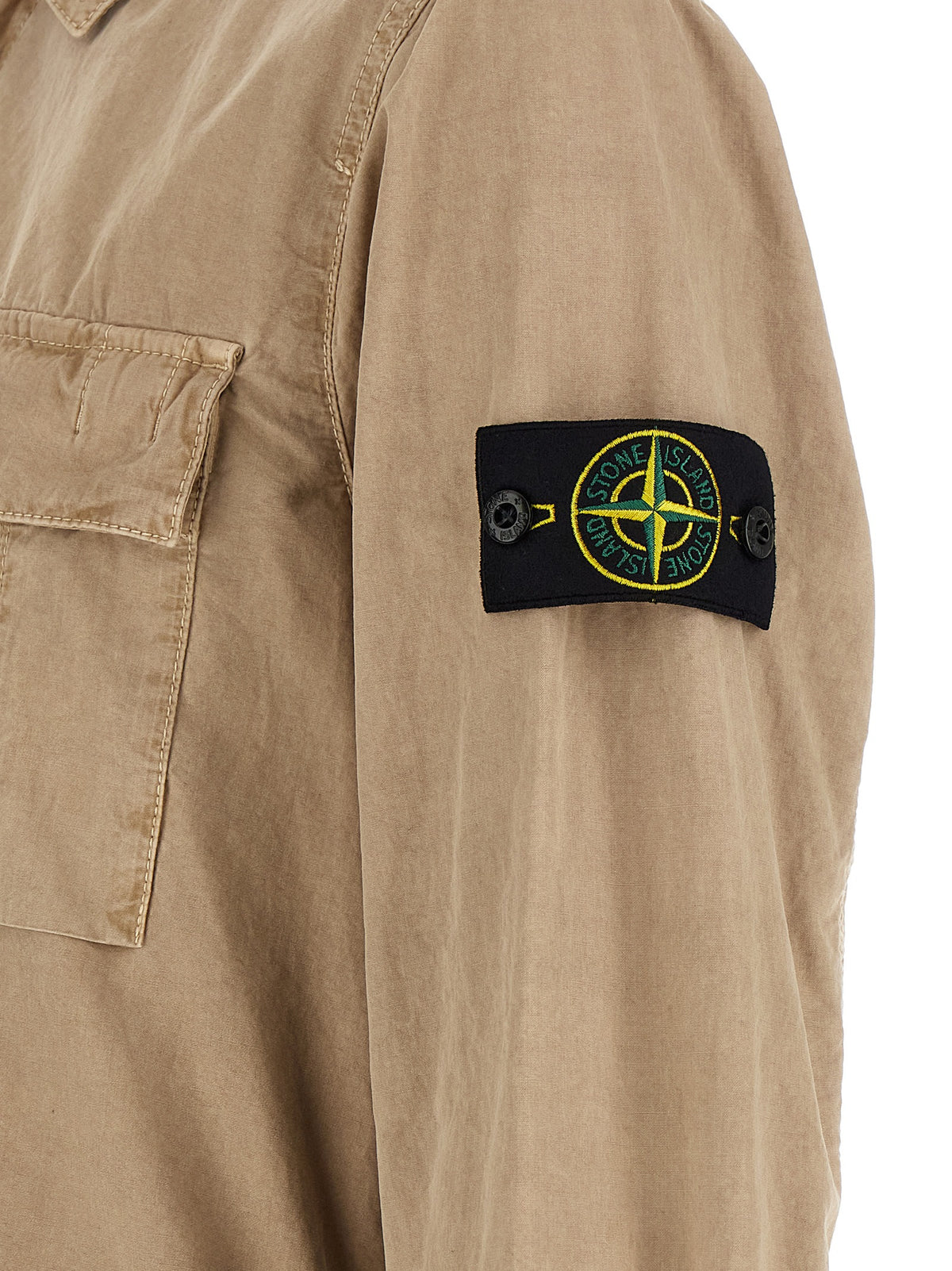 Stone Island Beige Cotton Blouse - Overshirt with Vintage Treatment