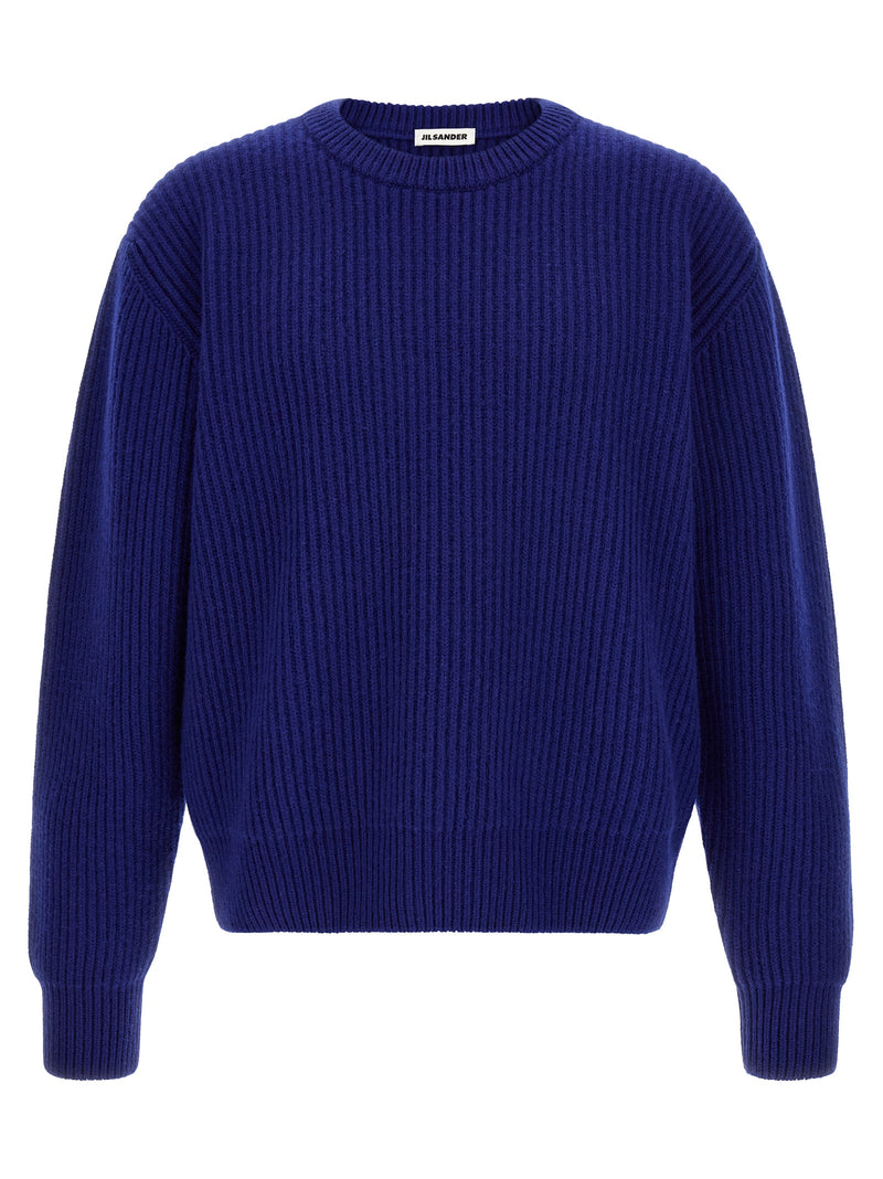 Jil Sander Blue Wool Cardigan - Fisherman’s Rib Sweater