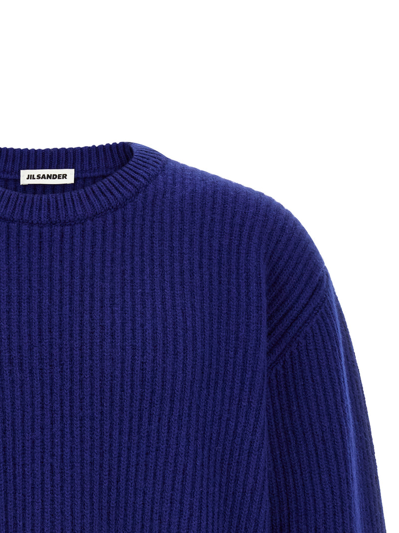 Jil Sander Blue Wool Cardigan - Fisherman’s Rib Sweater