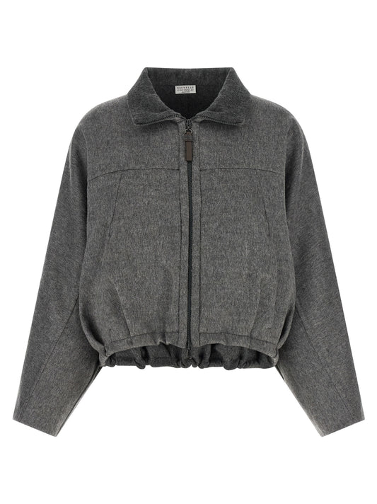 Veste longue Brunello Cucinelli grise en laine vierge