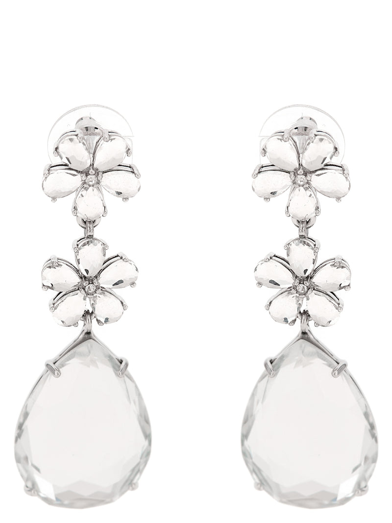 Self-Portrait Silver Brass Earrings with Crystal Flower Design