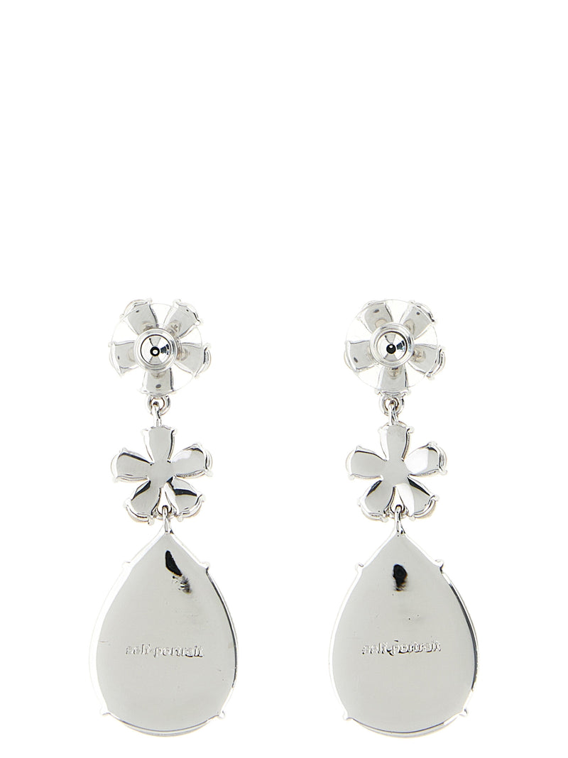 Self-Portrait Silver Brass Earrings with Crystal Flower Design