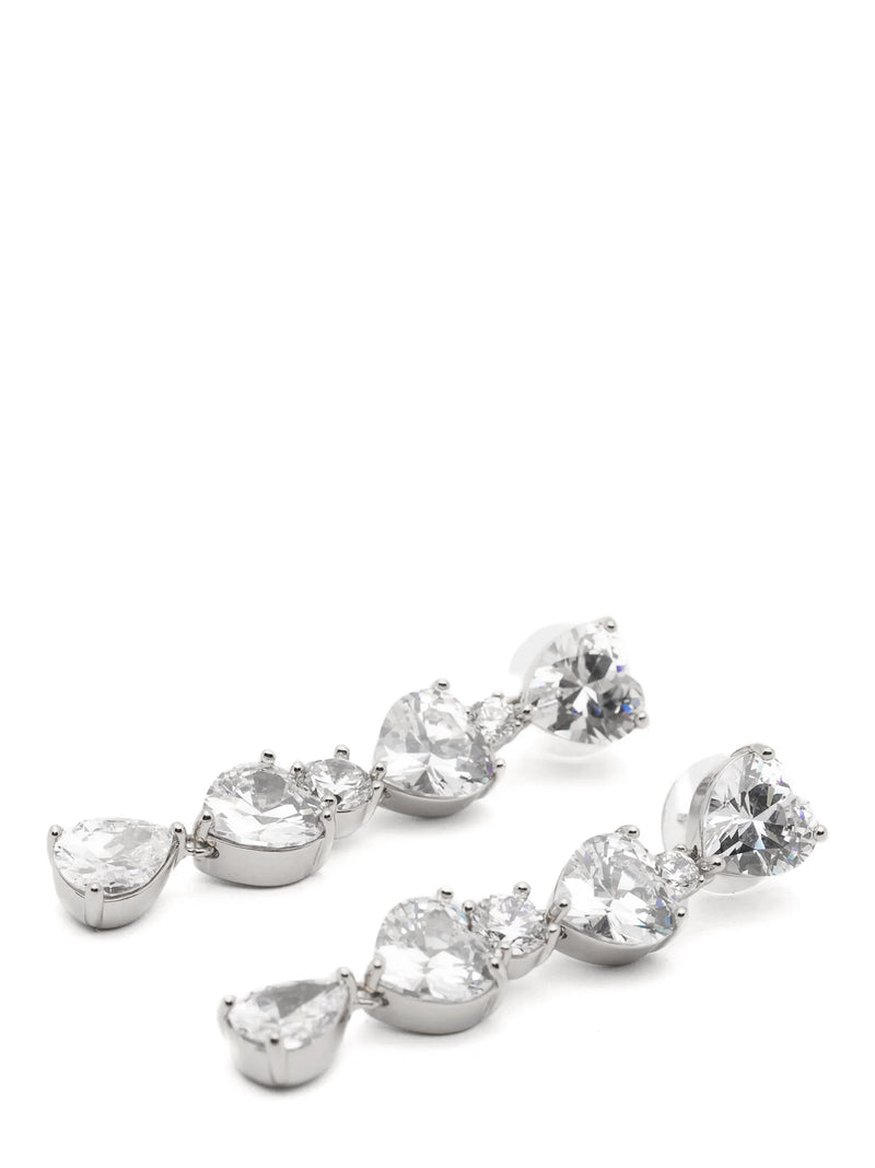 Self-Portrait Crystal Heart Tiered Silver Brass Earrings