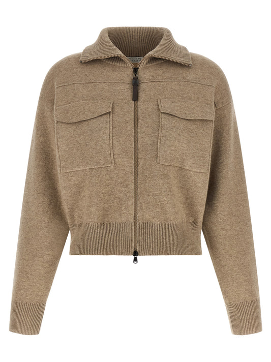 Cardigan Brunello Cucinelli en cachemire beige