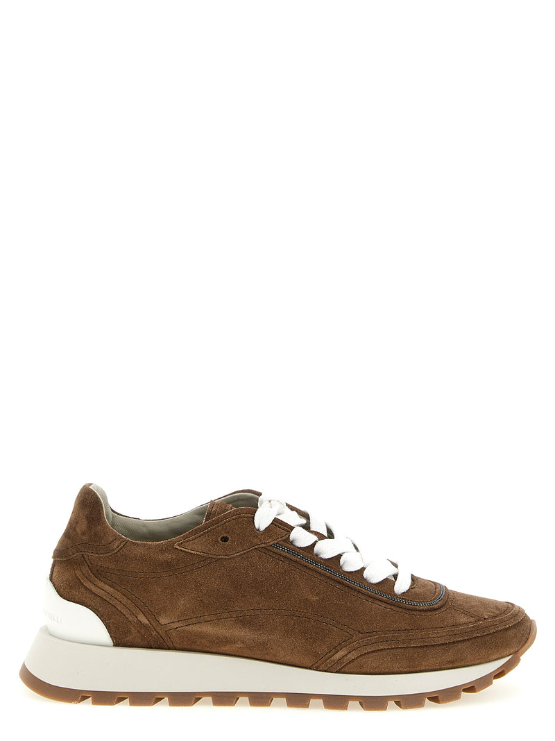 Baskets basses Brunello Cucinelli en cuir de veau marron