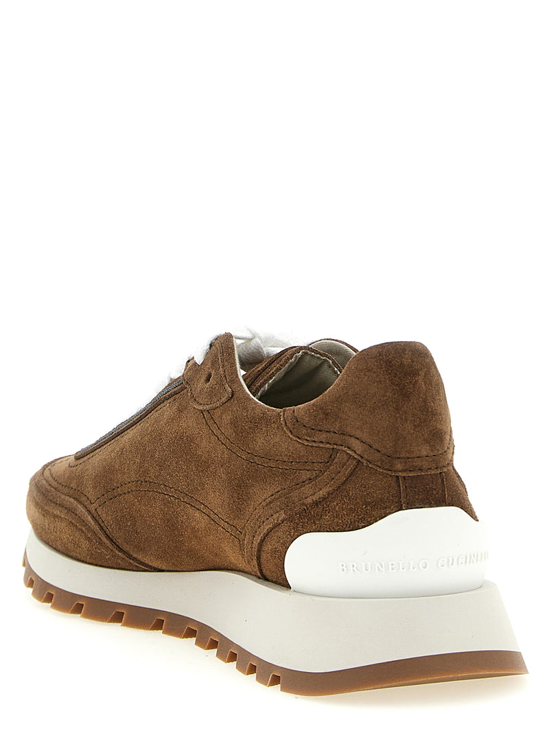 Baskets basses Brunello Cucinelli en cuir de veau marron