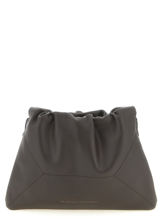 Brunello Cucinelli Pochette en cuir de veau marron