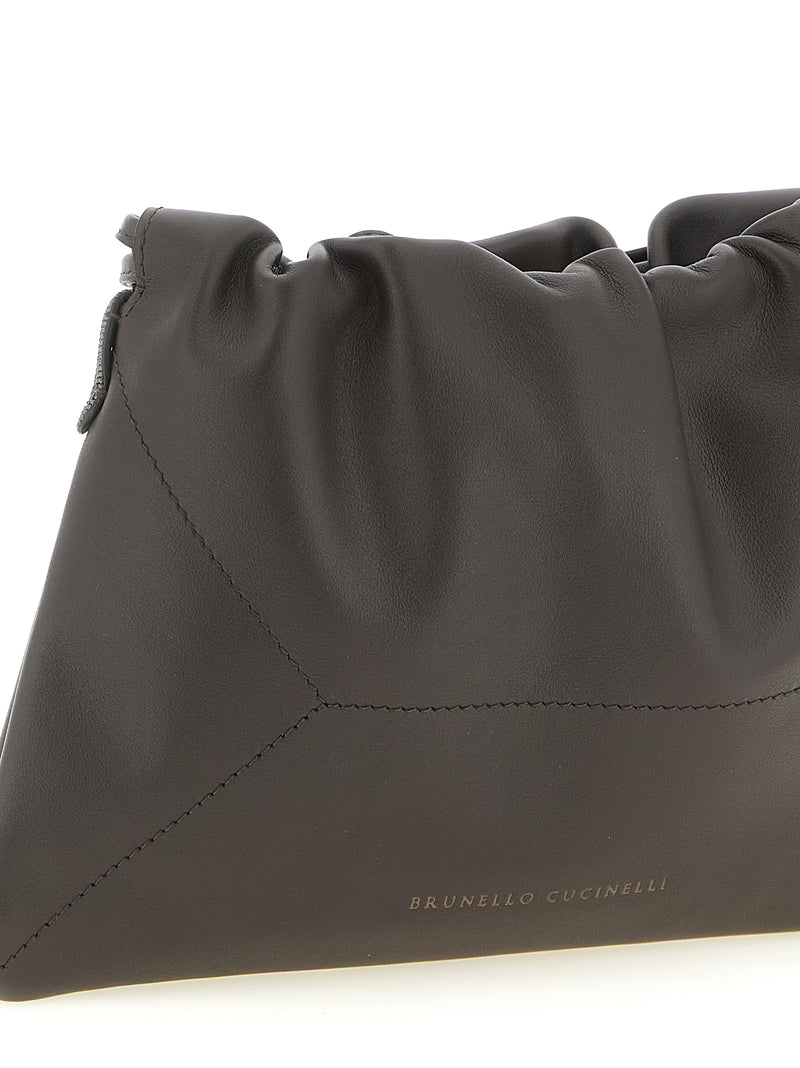 Brunello Cucinelli Pochette en cuir de veau marron