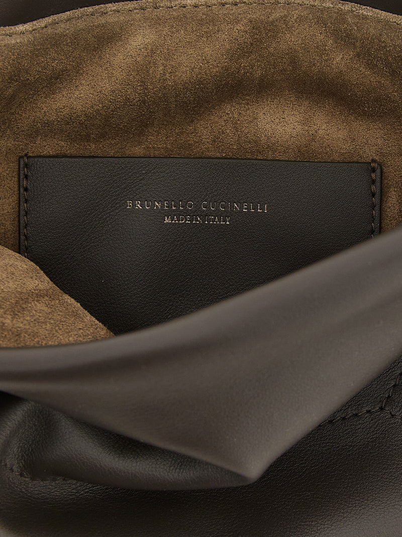Brunello Cucinelli Pochette en cuir de veau marron